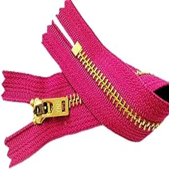 YKK Two 7 Inch Brass Jeans Zipper YKK Number 5 Gold Colored Metal Teeth Zips with Locking Slider Closed Bottom Color Pluto Pink #261 {1}