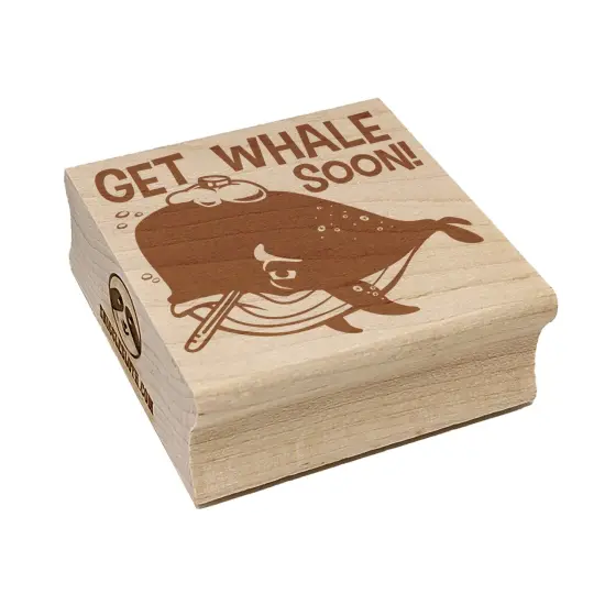Get Well Soon Sick Whale with Thermometer and Ice Pack Square Rubber Stamp for Stamping Crafting {7}