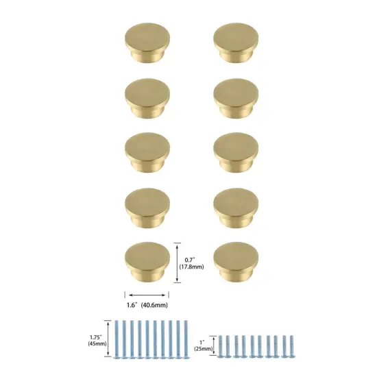 Trovon 1.6" Diameter Brushed Gold Oversize Round Knob Multipack (Set of 10) {2}