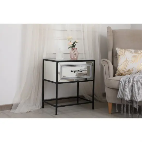 21 inch mirrored one drawer end table in black {3}