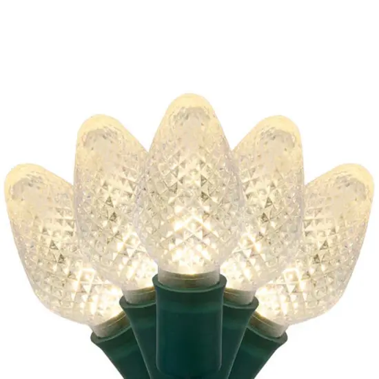 25 Warm White C7 LED Christmas Lights, Green Wire, 8" Spacing {1}