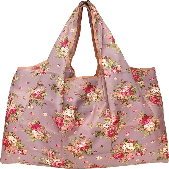 Wrapables Large Foldable Tote Nylon Reusable Grocery Bags, 4 Pack Lovely Floral {5}