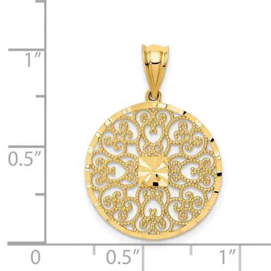14K Gold Fancy Filigree & Diamond Cut Charm Pendant Jewelry 26 x 18 mm {2}