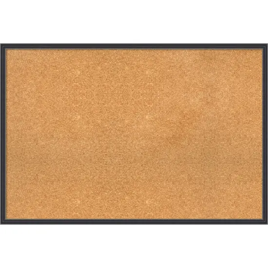 Stylish Black Narrow Wood Framed Corkboard, Natural Cork {1}