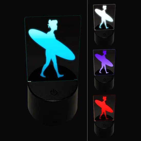 Surfer Woman with Surfboard Walking 3D Illusion LED Night Light Sign Nightstand Desk Lamp {1}