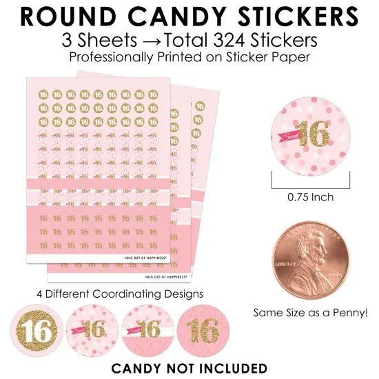 Big Dot of Happiness Sweet 16 - 16th Birthday Party Small Round Candy Stickers - Party Favor Labels - 324 Count {4}