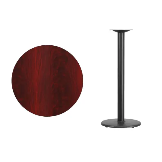 Emma and Oliver 30" Round Laminate Table Top with 18" Round Bar Height Table Base Mahogany {3}