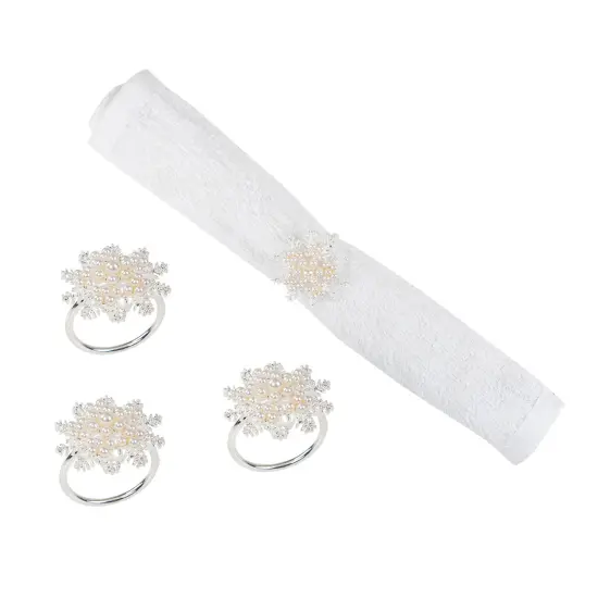 Pearl Snowflake Decorative Napkin Ring, Set of 4 {1}