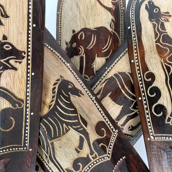 Set of 5 African Animal Hand Carved Wooden Wall Masks {6}