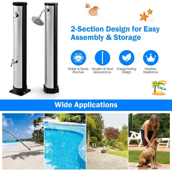 7.2 Feet Solar-Heated Outdoor Shower with Free-Rotating Shower Head Silver {5}