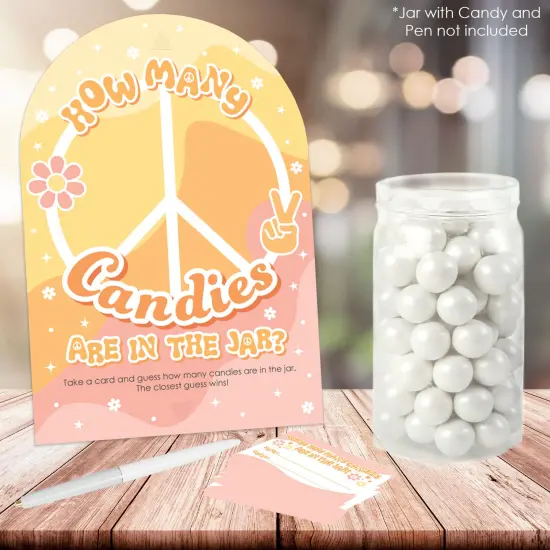 Big Dot of Happiness Stay Groovy - How Many Candies Boho Hippie Party Game - 1 Stand and 40 Cards - Candy Guessing Game {2}