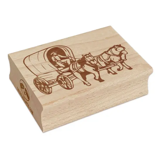 Western Wagon Cowboy Horses Oregon Trail Rectangle Rubber Stamp for Stamping Crafting {7}
