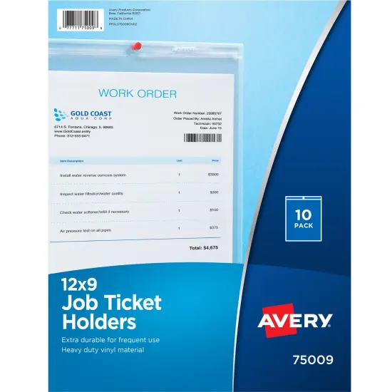 Avery Job Ticket Holders, 9" x 12", 10 Holders (75009) Clear {1}
