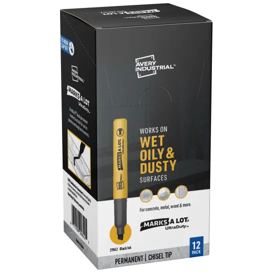 Avery UltraDuty Marks A Lot Permanent Markers, Chisel Tip, Water Resistant, Industrial Grade Ink, 12 Black Markers (29842) {1}