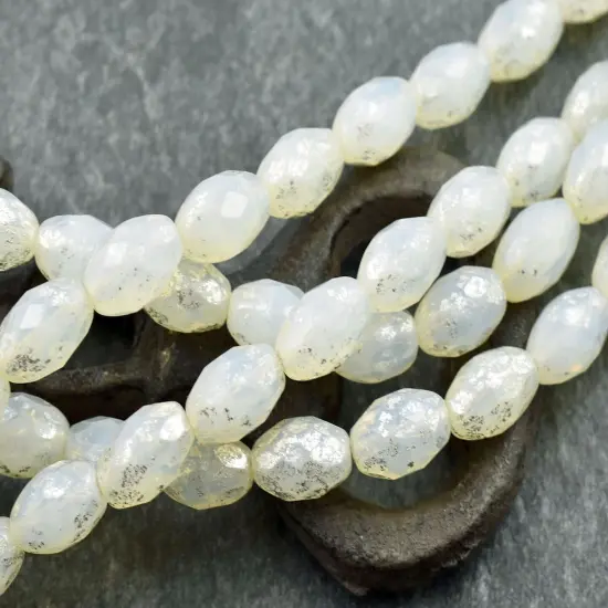 12x8mm Silver Mercury Washed Ivory Opal AB Faceted Oval Beads {4}