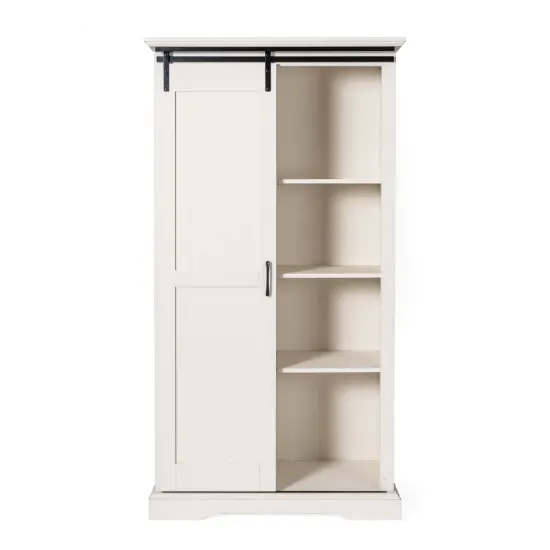 Merrick Lane Finnoula Farmhouse Storage Cabinet, Semi-Open Storage with Sliding Barn Door White {3}
