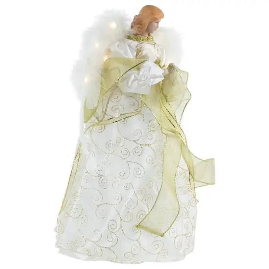 Northlight 14" Lighted White and Gold Angel in a Dress Christmas Tree Topper - Warm White Lights {5}