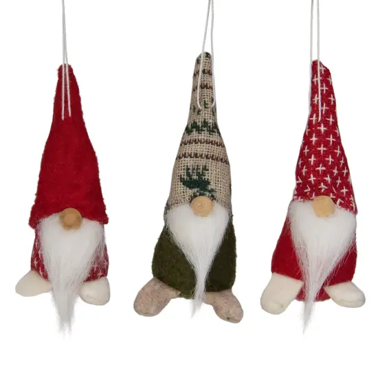 Northlight Santa Gnome Christmas Ornament - 4.25" - Red and Green - Set of 3 {3}