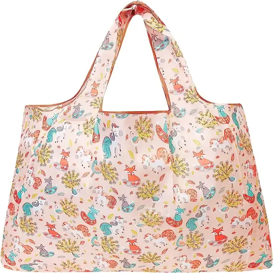 Wrapables Large Foldable Tote Nylon Reusable Grocery Bags, 5 Pack Mythical Paradise {4}