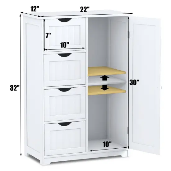Modern MDF Storage Cabinet with 4 Drawers and Adjustable Shelf Ideal for Bathroom or Bedroom White {4}