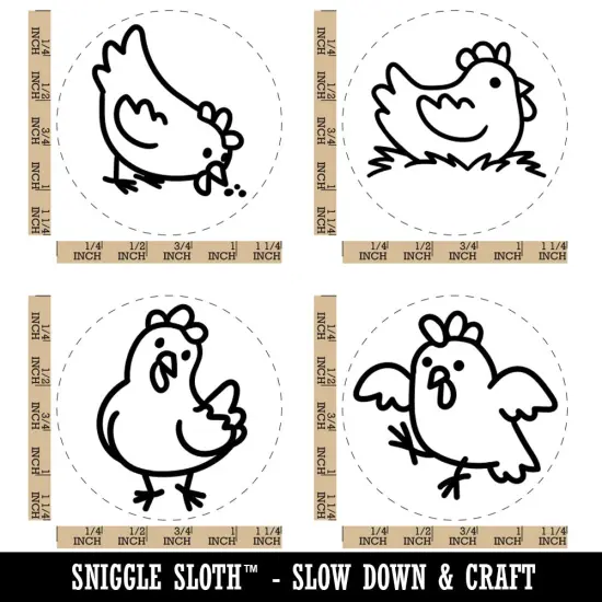 Cartoon Chicken Hen Pecking Sitting Rubber Stamp Set for Stamping Crafting Planners {1}