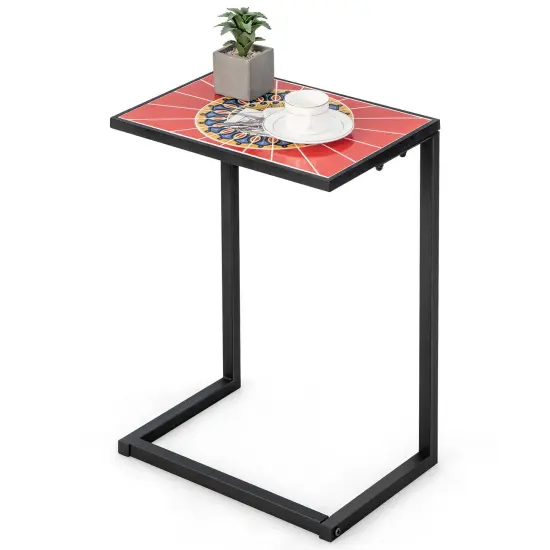 C-shaped Waterproof Outdoor Side End Table with Ceramic Top {3}