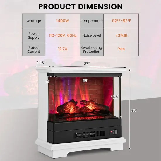 Costway 27'' Electric Fireplace Heater Freestanding 1400W Remote Control Timing Function Brown/Black/White {3}