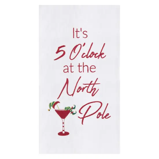 "It's 5 O'clock At The North Pole" Martini Drinking Holiday Christmas Embroidered Flour Sack Kitchen Towel {1}