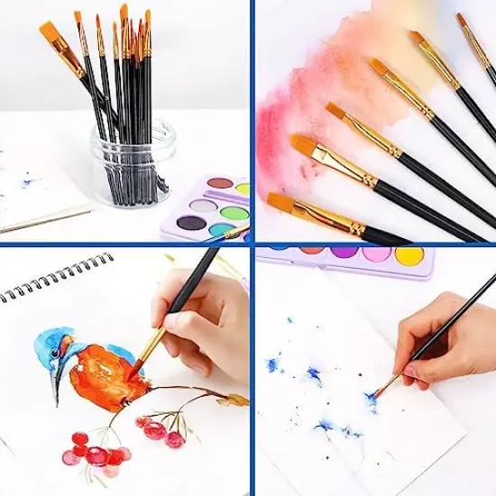 Acrylic Paint Brush Set, (20 Packs /200 pcs) Nylon Hair Brushes for Oil and Watercolor, Perfect Suit of Art Painting, Best Gift for Painting, Black {5}