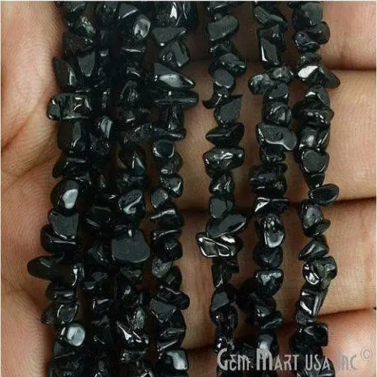 Black Spinel Chip Beads, 34 Inch, Natural Chip Strands, Drilled Strung Nugget Beads, 3-7mm, Polished, GemMartUSA (CHSB-70001) {2}