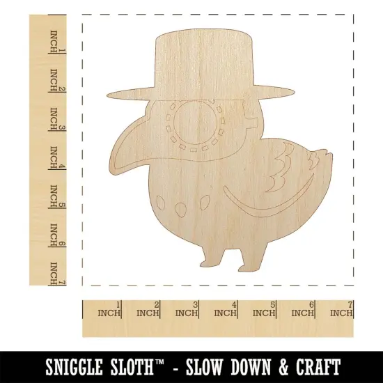 Cute Chibi Raven with Plague Doctor Mask Unfinished Wood Shape Piece Cutout for DIY Craft Projects {1}