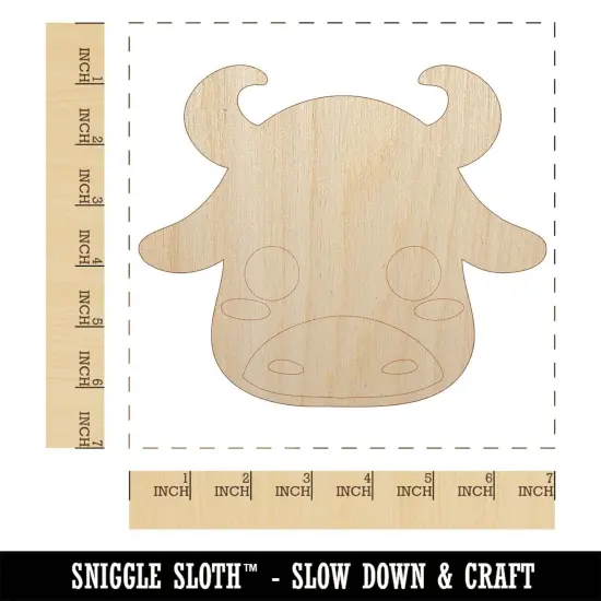 Charming Kawaii Chibi Bull Face Blushing Cheeks Unfinished Wood Shape Piece Cutout for DIY Craft Projects {1}