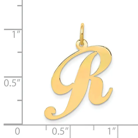 14K Yellow Gold Large Fancy Script Initial R Charm Jewerly 22mm x 17mm {4}