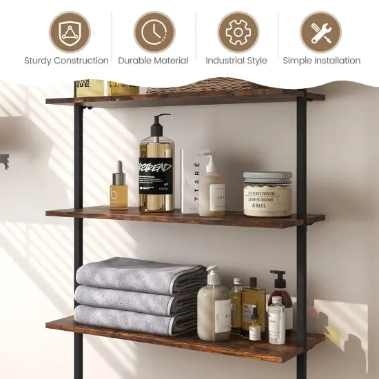 Costway 2 PCS 4-Tier Ladder Shelf Bookshelf Industrial Wall Shelf with Metal Frame Rustic {6}
