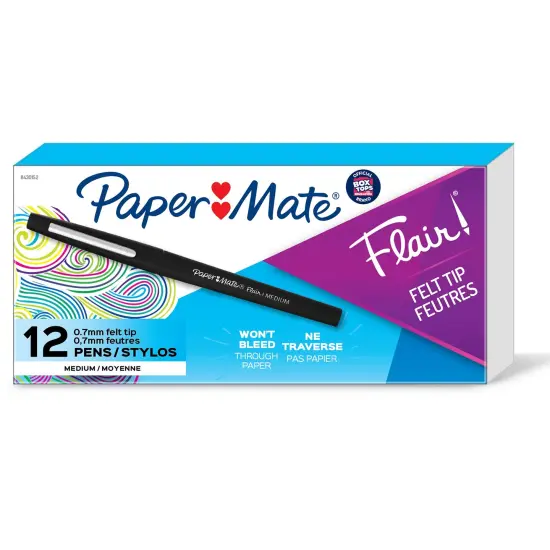 Flair Pens, Medium, Black, Box of 12 {1}