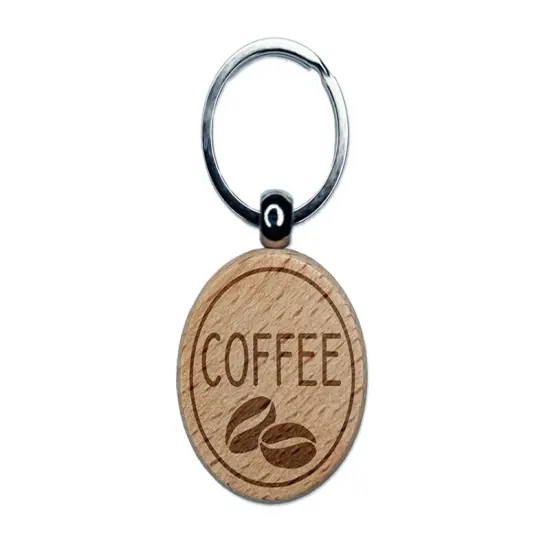 Coffee Text with Image Flavor Scent Engraved Wood Round Keychain Tag Charm {1}
