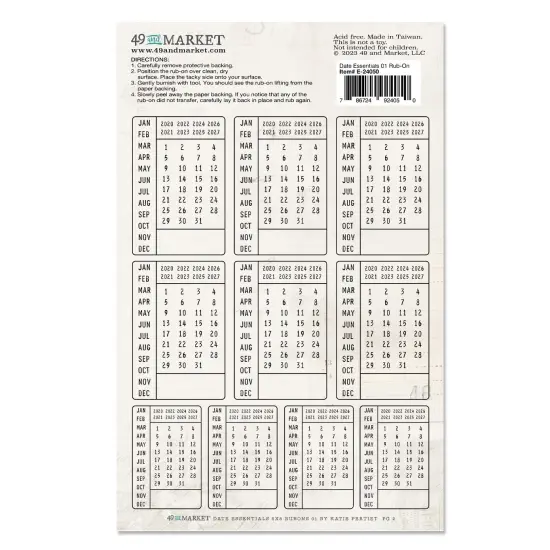 49 And Market Rub-Ons 6"X8" 2/Sheets-Date Essentials 01 {2}