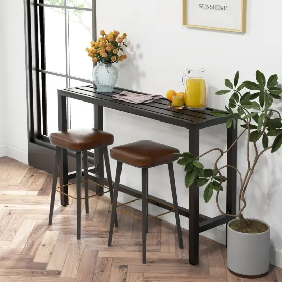 Costway Outdoor Metal Bar Table Patio Rectangular Counter Height Dining Table Black {9}