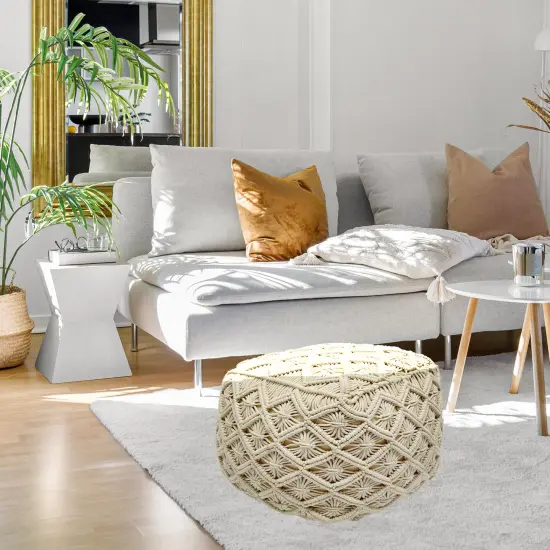 Northlight 18" Beige Handmade Macrame Natural Cotton Square Pouf Ottoman Ivory {3}