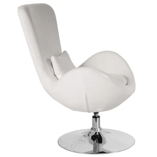 Merrick Lane Soro High-Back Egg Style Lounge Chair With 360&deg; Swivel Metal Base White LeatherSoft {5}
