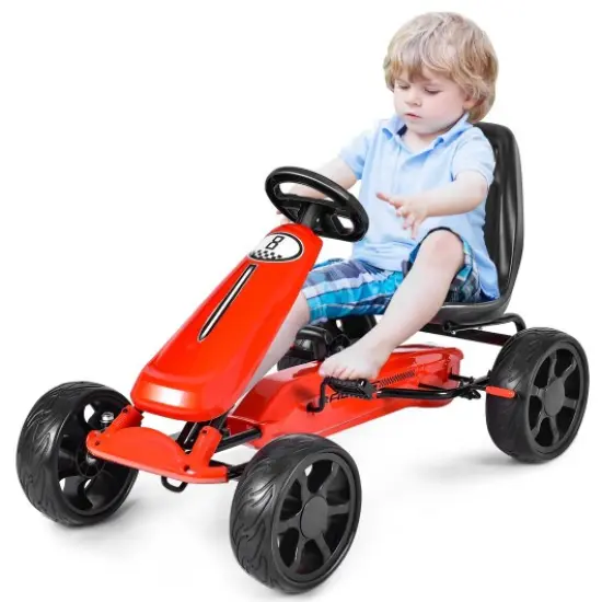 Outdoor Kids Pedal Powered Riding Kart Car 4 Wheel Perfect Gift for Birthdays or Christmas Red {3}