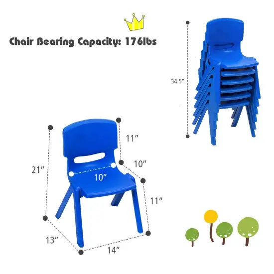 6-Pack Kids Plastic Stackable Classroom Chairs with Ergonomic Backrest Suitable for Various Occasions Blue {5}