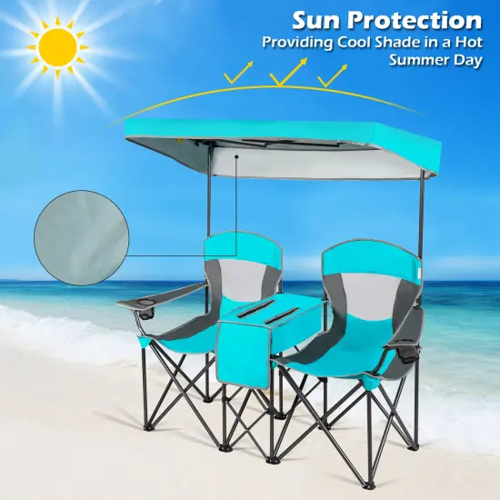 Goplus Portable Folding Camping Canopy Chairs w/ Cup Holder Cooler Outdoor Red\Blue\Turquoise {4}