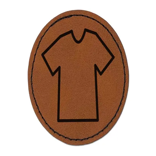 T-Shirt Laundry Outline Round Iron-On Engraved Faux Leather Patch Applique - 2.5" Brown {1}
