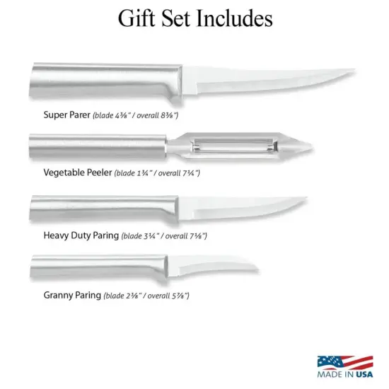 Rada Kitchen Knives Boxed Set, 4 Pc Meal Prep Gift Set, Veggie Peeler and Granny, Heavy Duty, and Super Paring Knives {3}