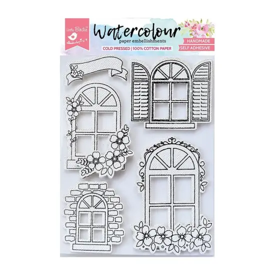 Little Birdie Watercolor Embellishment 5/Pkg-Arch Windows {1}