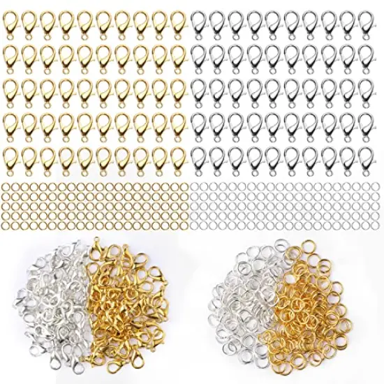300 pcs Lobster Clasps and Open Jump Rings Set, Jewelry Clasps Lobster Claw Clasps for Jewelry Making Findings&Bracelets Stocking Stuffers Christmas Gifts(Gold, Silver) {1}