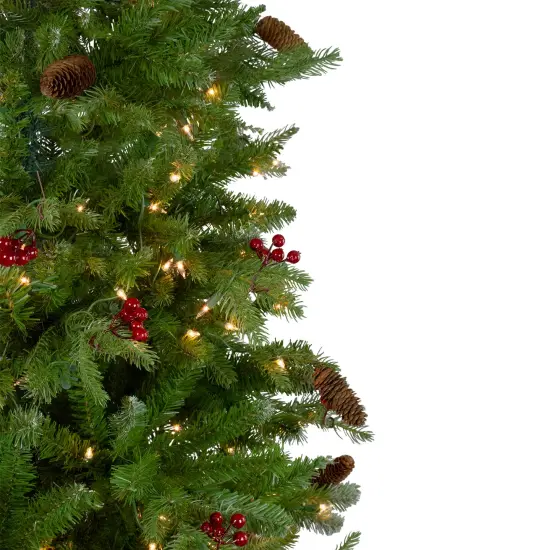 Northlight Real Touch&trade;️ Pre-Lit Medium Mixed Winter Berry Pine Artificial Christmas Tree - 7.5' - Clear Lights Green {6}