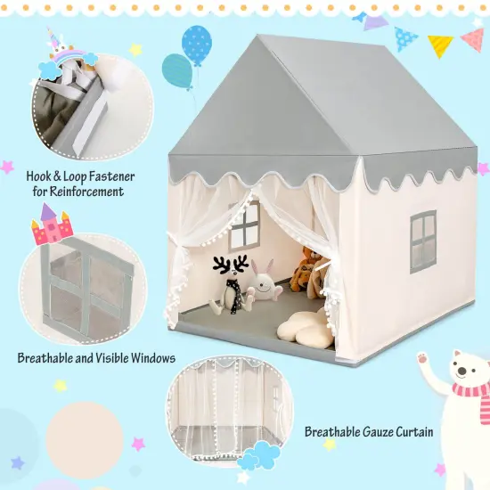 Kids Large Play Castle Fairy Tent with Mat Beige {5}