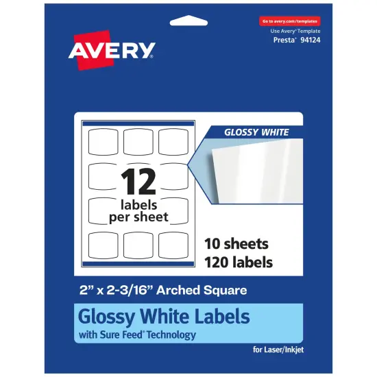 Avery Glossy White Arched Square Labels with Sure Feed, 2" x 2-3/16" {7}